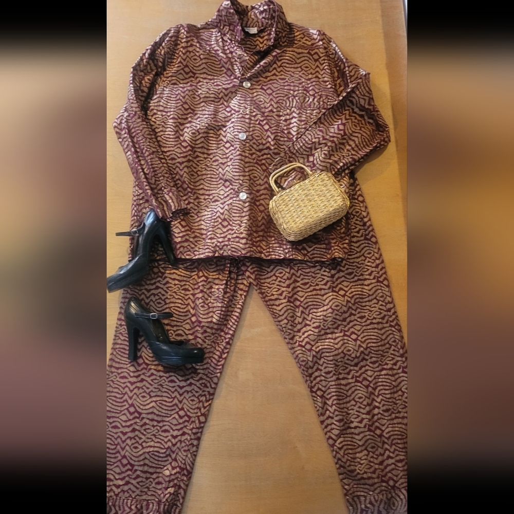 Vintage 50s Men's RED GOLD COTTON PAJAMAS L